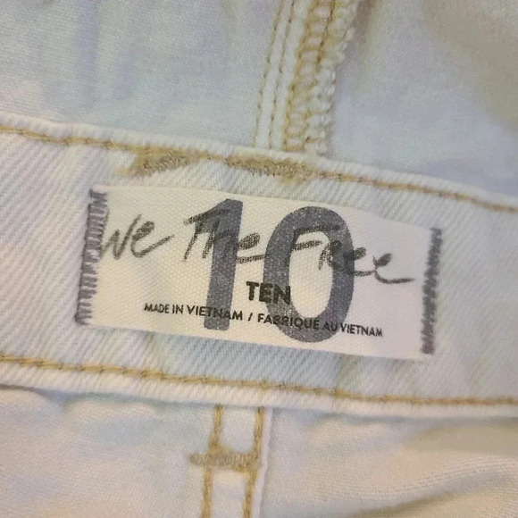 Free People cream colored sun-kissed denim short overalls with fringe leg size10 - Picture 12 of 14